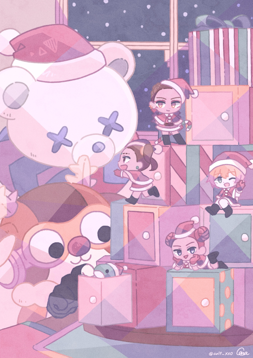 2boys, 4girls, absurdres, animal_costume, antlers, apex_legends, bear_costume, blonde_hair
