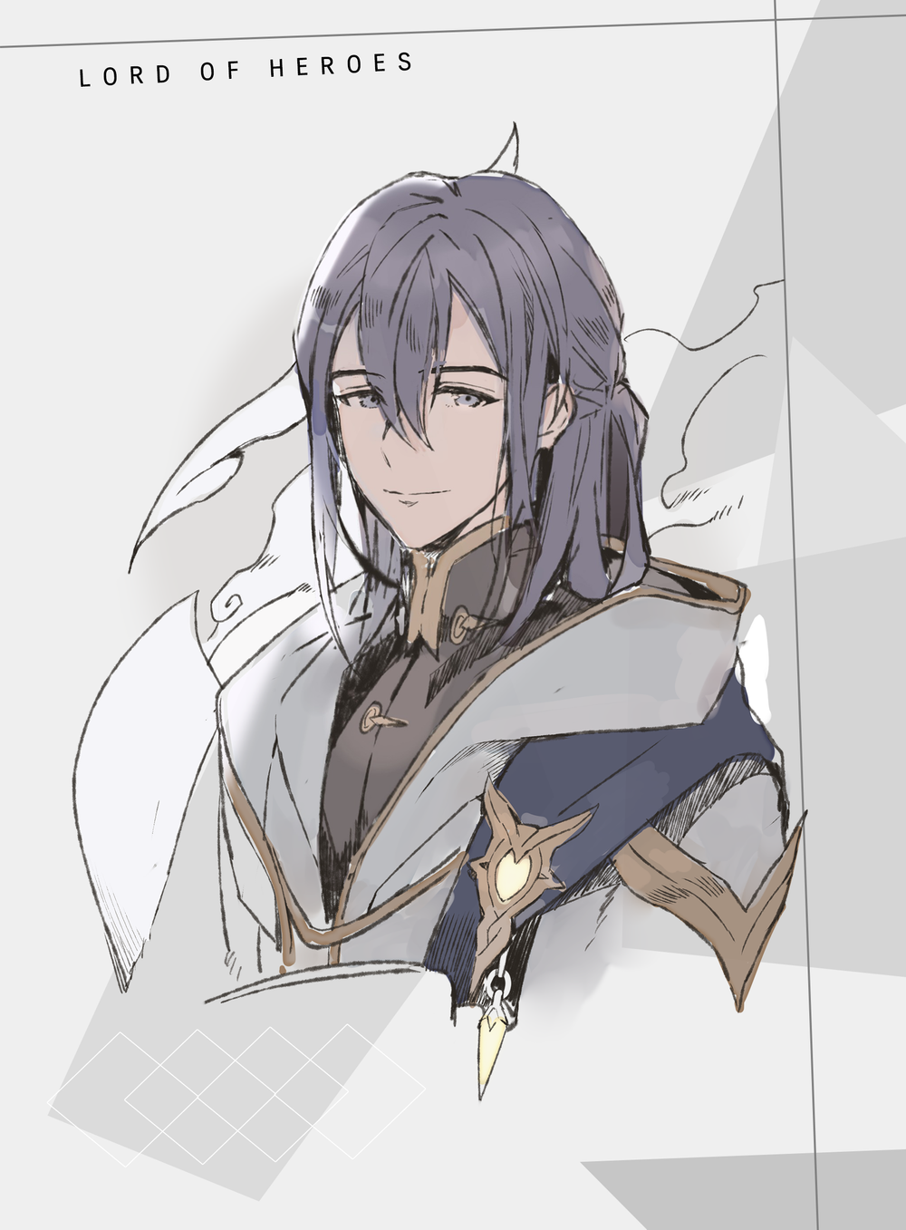 1boy, androgynous, blue_hair, clover_games, grey_eyes, highres, lord_of_heroes, official_art