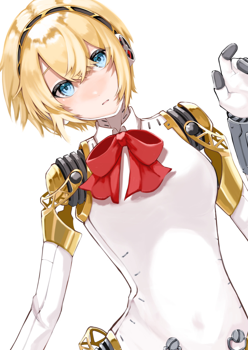 1girl, absurdres, aegis_(persona), android, bangs, blonde_hair, blue_eyes, bow