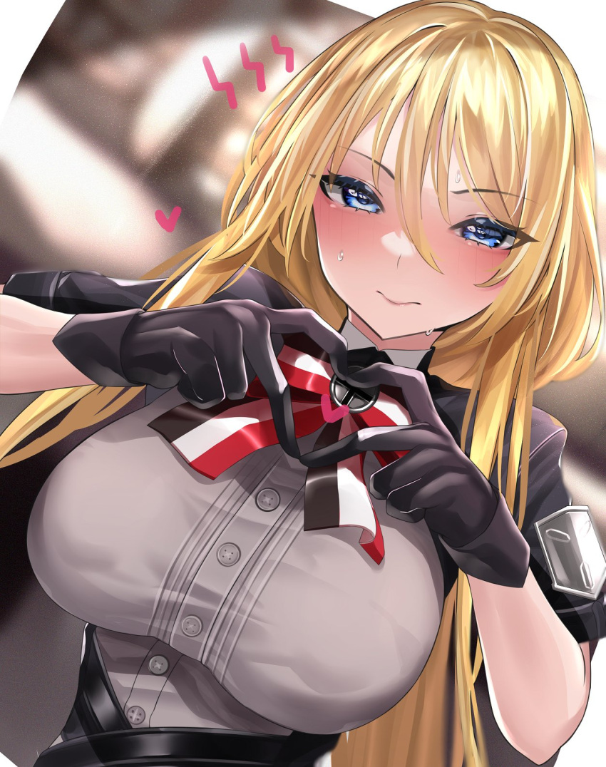 1girl, azur_lane, bismarck_(azur_lane), bismarck_(iron_black_elysium)_(azur_lane), black_gloves, blonde_hair, blue_eyes, blurry