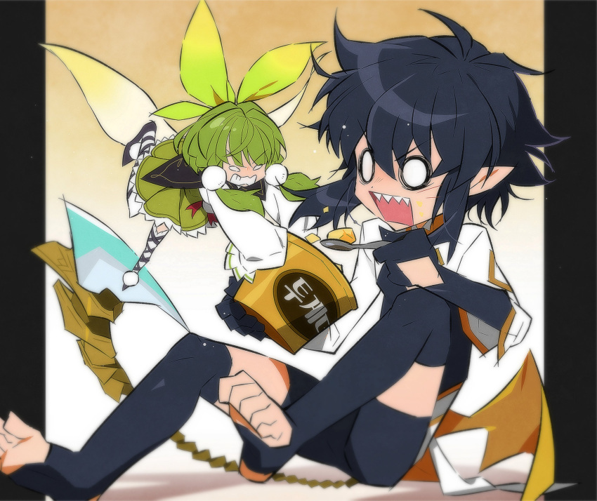 1boy, 1girl, absurdres, androgynous, arguing, black_hair, cannae_le_fey, cherryalpaka