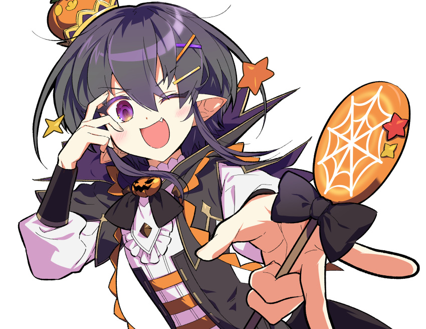 1boy, androgynous, black_hair, candy, cherryalpaka, food, halloween, highres