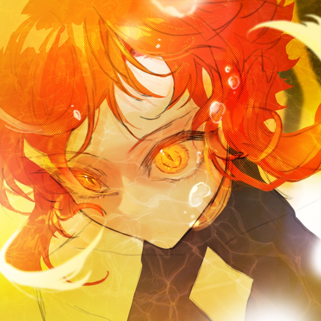 1boy, androgynous, asphyxiation, bishounen, bubble, crossdressing, drowning, laphlaes_selkena, leeee_ro, looking_at_viewer, lord_of_heroes, pale_skin, redhead, underwater, water, yellow_eyes