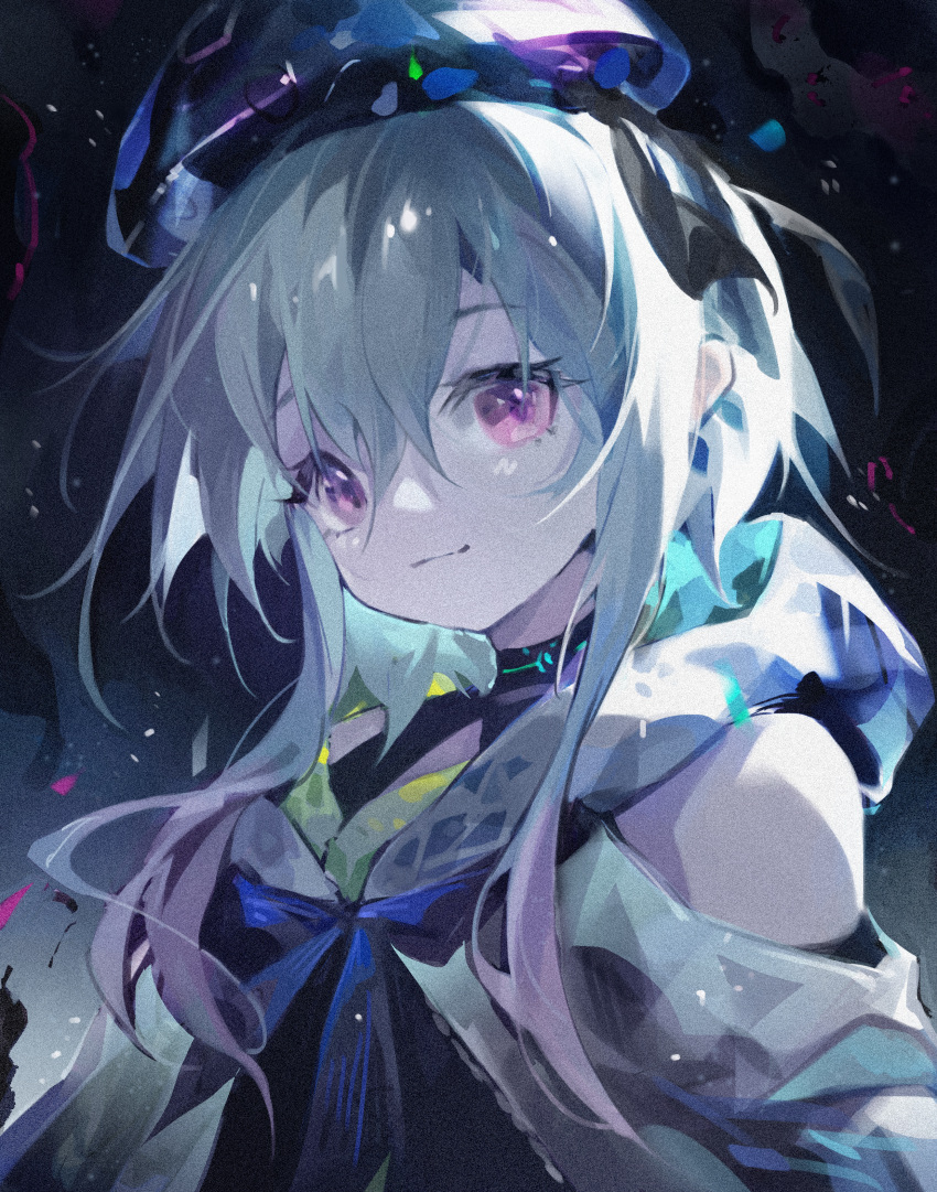 1boy, absurdres, bangs, bare_shoulders, blue_hair, bukui_shi_wo, choker, closed_mouth