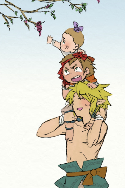 blonde_hair, brown_hair, carrying, kotatsuice, link, male, malo, nintendo