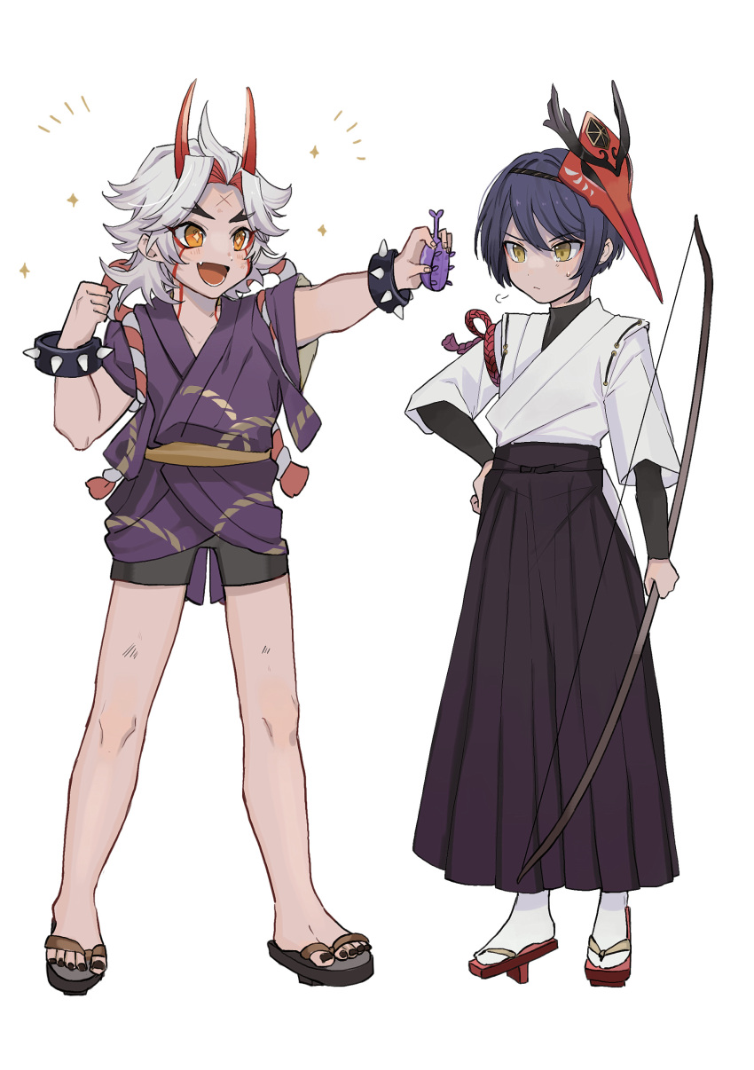+_+, 1boy, 1girl, 2boys, =3, absurdres, arataki_itto, bangs