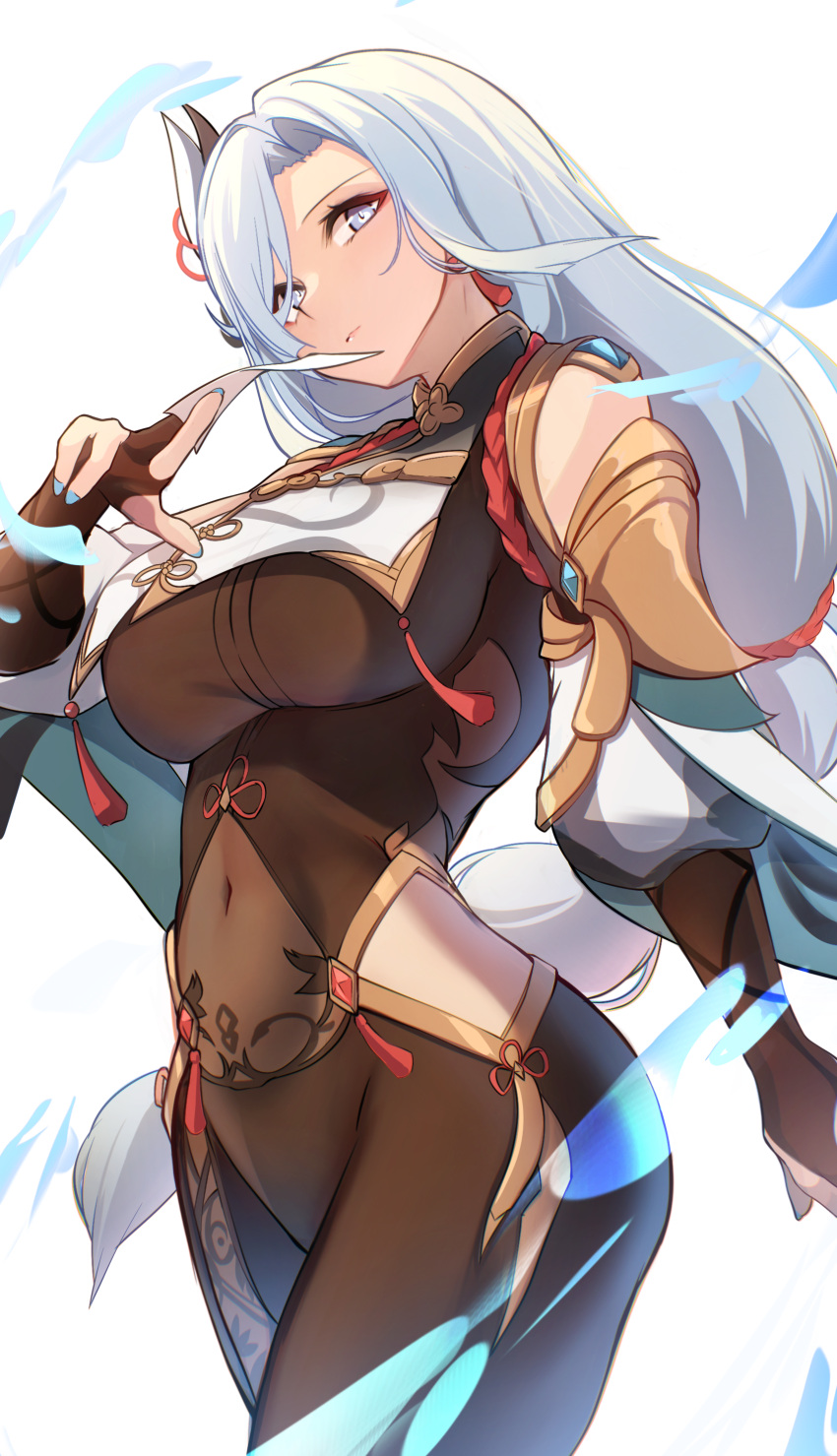 1girl, absurdres, bangs, black_gloves, blue_eyes, blush, bodysuit, braid