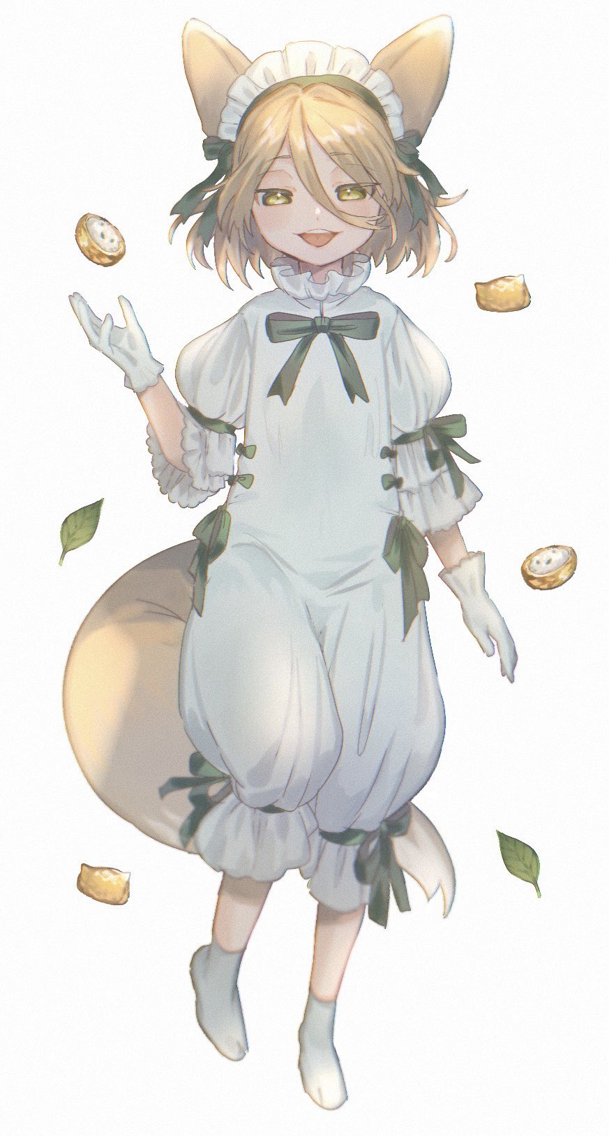 1girl, animal_ears, bangs, blonde_hair, blush, bow, commentary_request, eyebrows_visible_through_hair