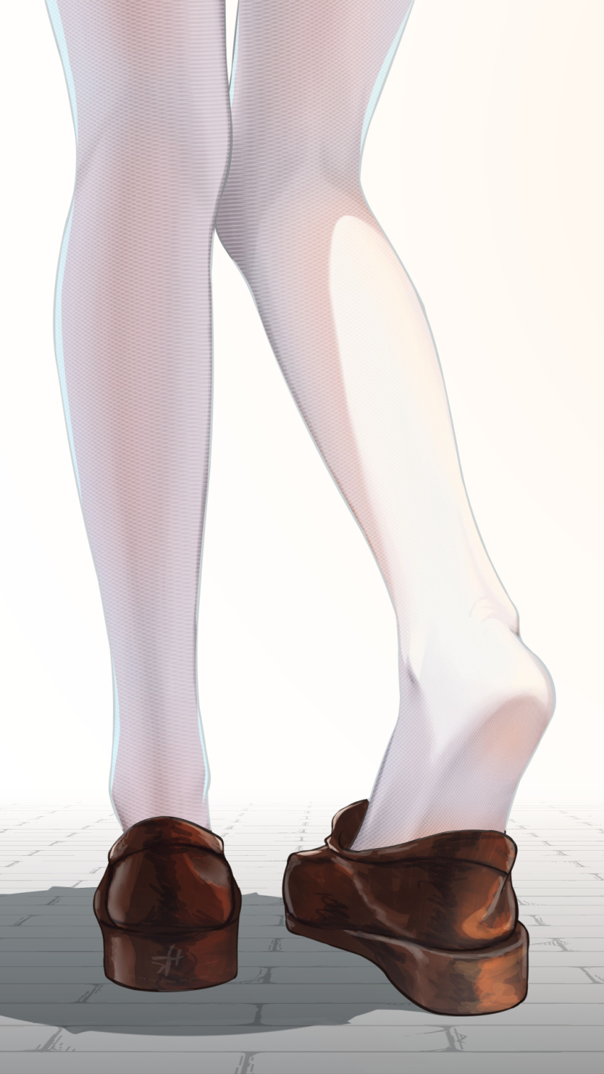 1girl, brown_footwear, from_behind, highres, loafers, lower_body, original, pantyhose, school_uniform, shoes, soles, tagme, wcks0774, white_legwear