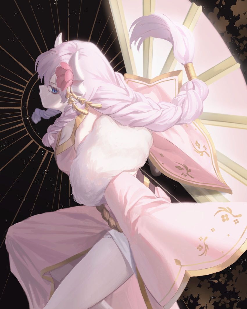 bbang_bread, blue_eyes, braid, breasts, dragon_horns, highres, horns, lairei_yen