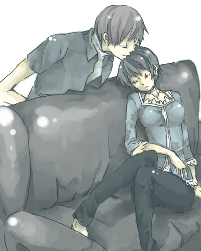 black_hair, blush, fatal_frame, fatal_frame_3, jeans, kurosawa_rei, lowres, mayu_gomori