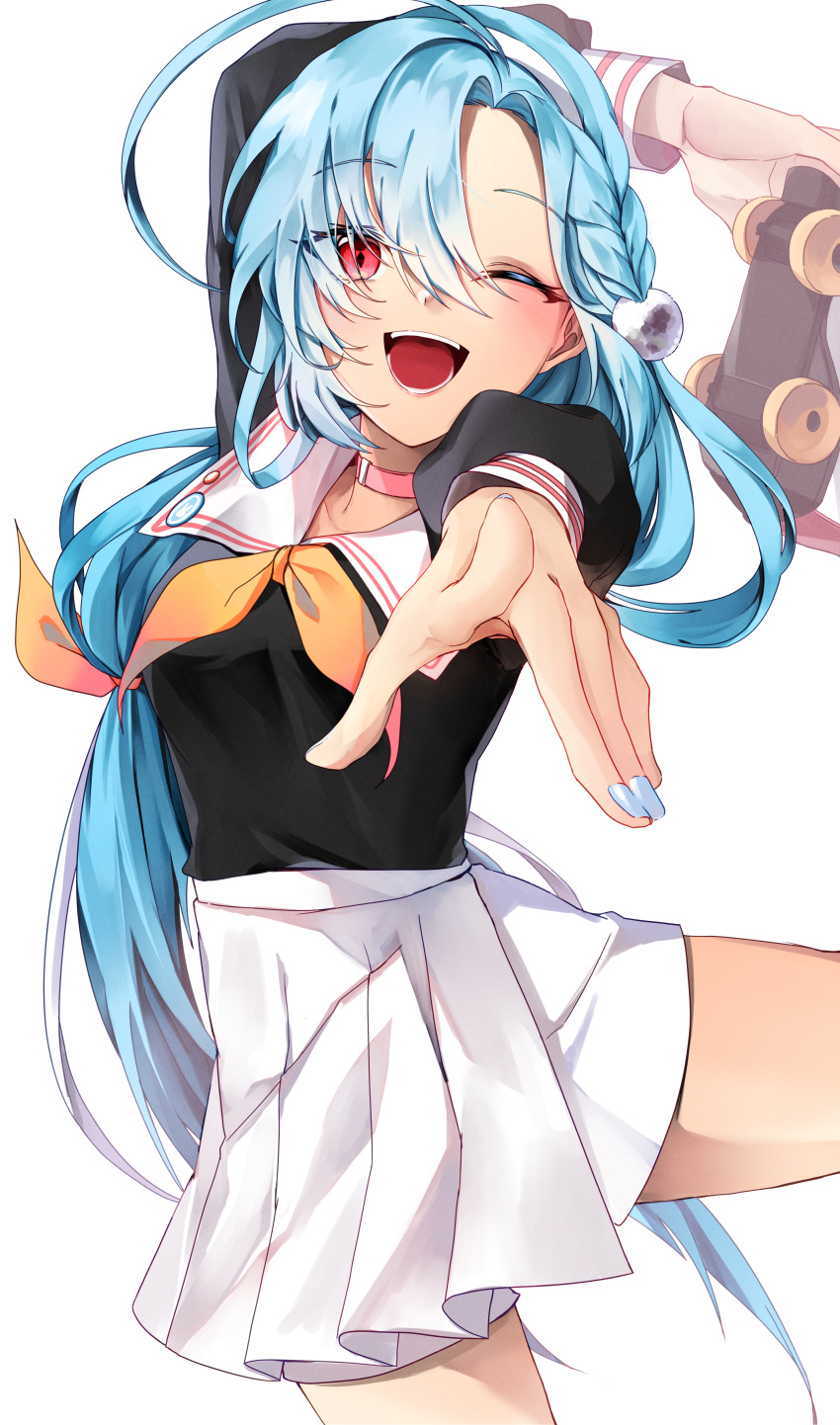1girl, absurdres, black_shirt, blue_hair, blush, choker, hairband, highres
