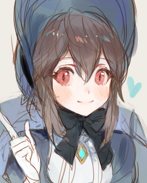 1girl, bonnet, brown_hair, charlotte_grace, charlotte_grace_(water), heart, kuzuvine, looking_at_viewer