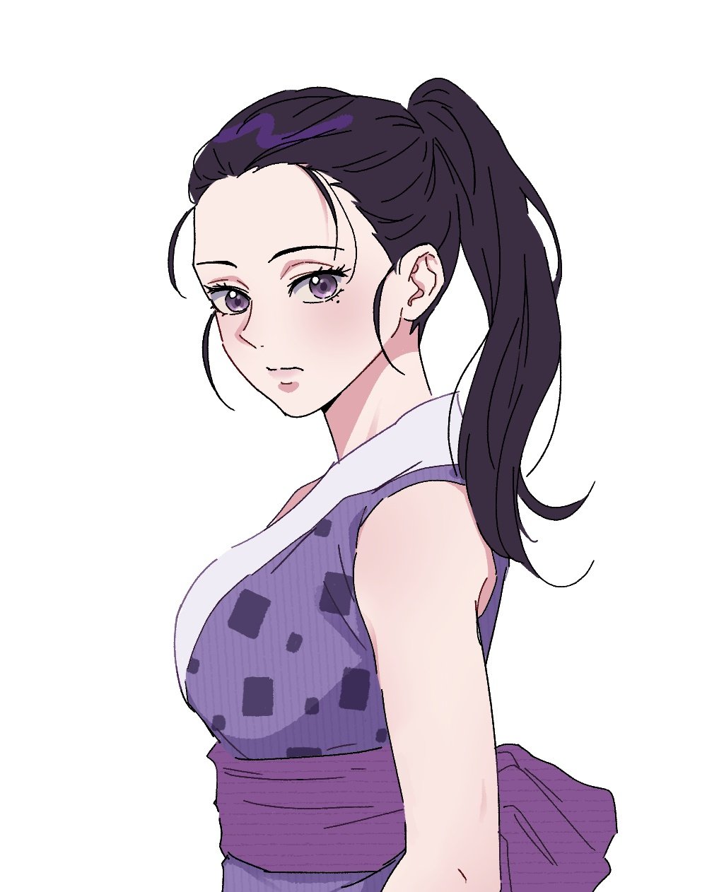 1girl, black_hair, commentary, forehead, gunbam0_0, highres, hinatsuru_(kimetsu_no_yaiba), kimetsu_no_yaiba