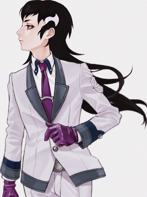 1boy, adjusting_clothes, arm_at_side, bags_under_eyes, bangs, belt, blazer, collared_shirt