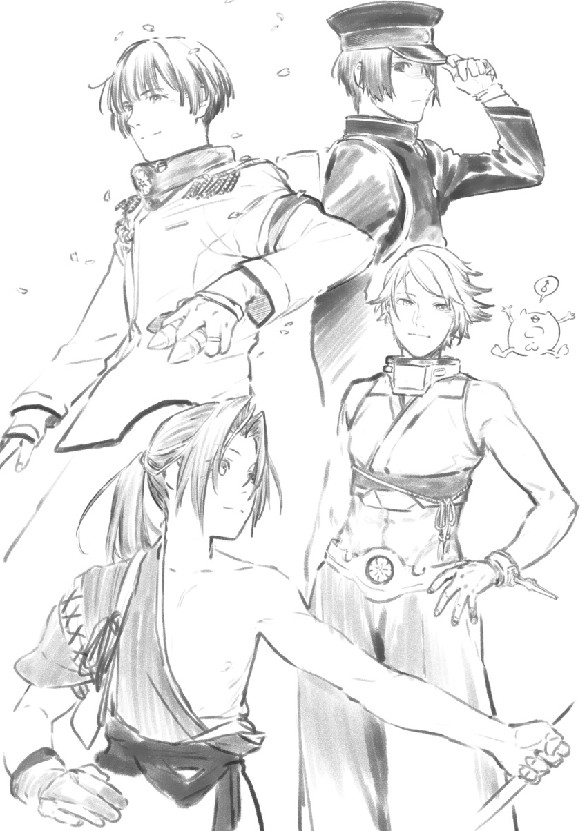 4boys, akitsu_maru_(kancolle), bangs, bow_(weapon), closed_mouth, enemy_lifebuoy_(kancolle), genderswap, genderswap_(ftm)