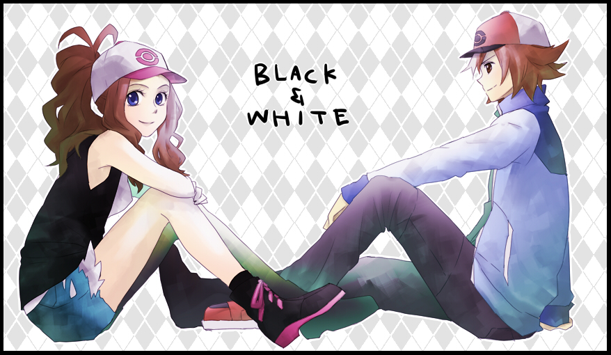 1boy, 1girl, baseball_cap, blue_eyes, boots, brown_eyes, brown_hair, denim
