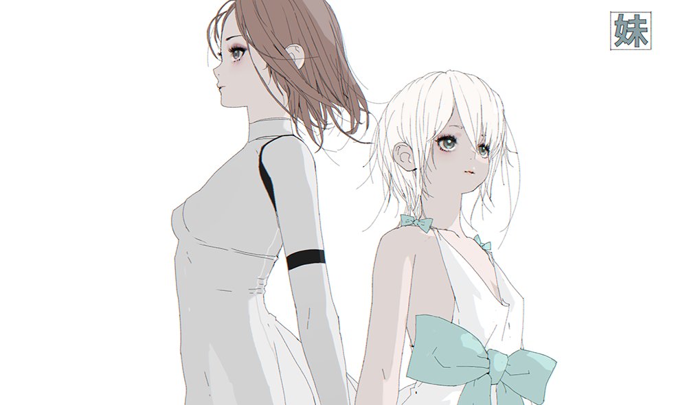 2girls, bow, breasts, brown_hair, closed_mouth, d.k, drag-on_dragoon, drag-on_dragoon_1