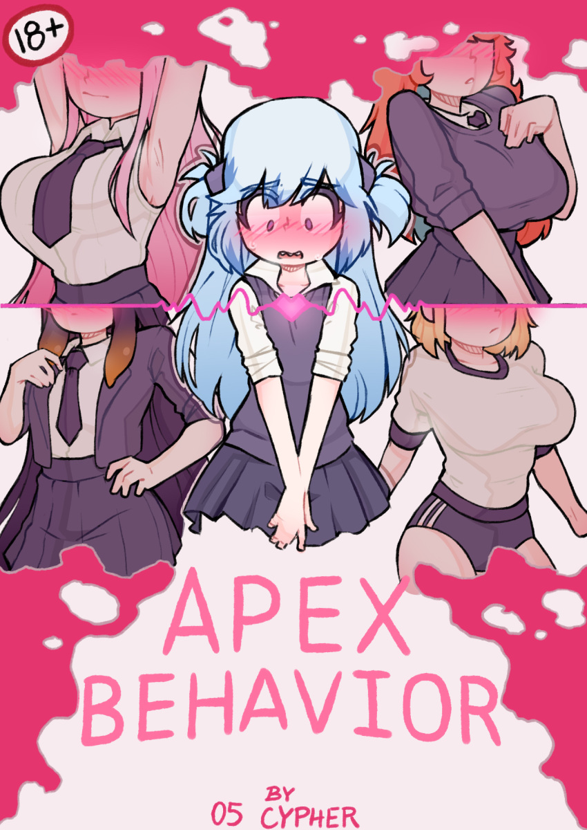 armpits, bangs, blazer, blue_eyes, blue_hair, blush, buruma, cypher_05