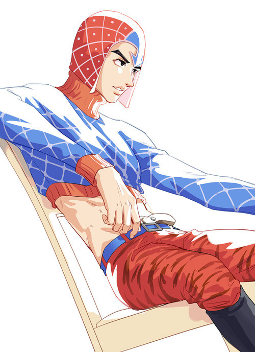 1boy, animal_print, argyle, argyle_sweater, boots, crop_top, guido_mista, hat