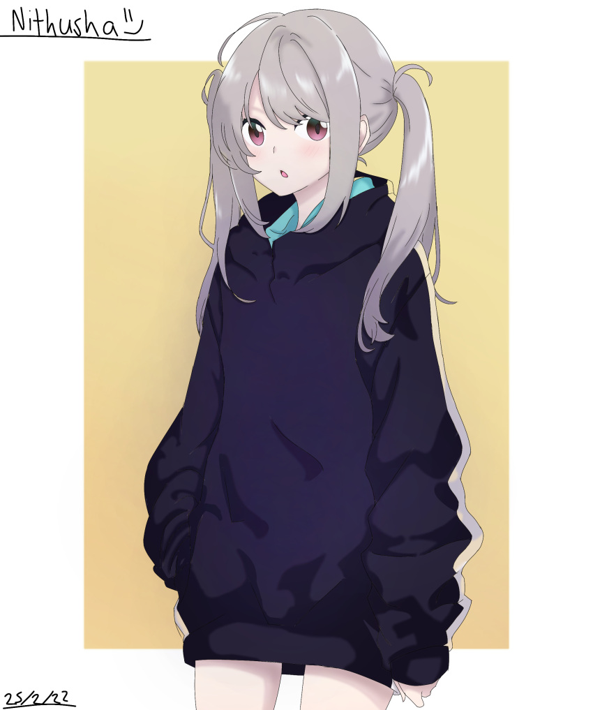 anime_girl, grey_hair, hoodie, tagme