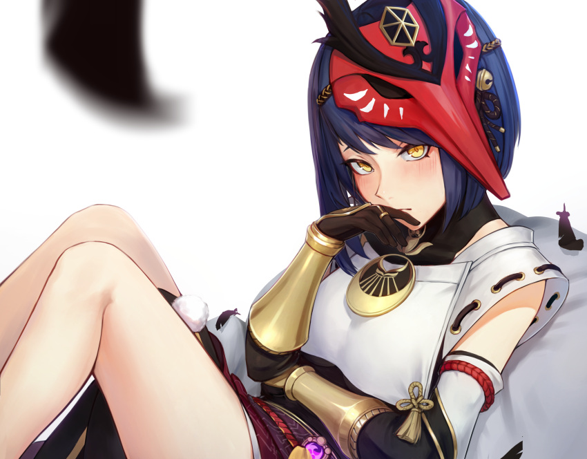 1girl, alaskastomatoez, arm_under_breasts, bangs, bare_legs, bell, black_bodysuit, black_feathers