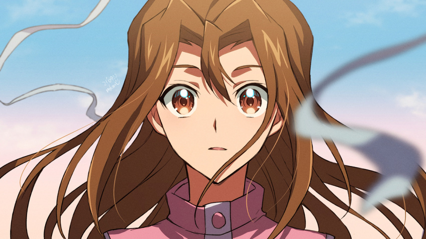 1girl, bangs, blurry, blurry_foreground, brown_eyes, brown_hair, character_request, dated