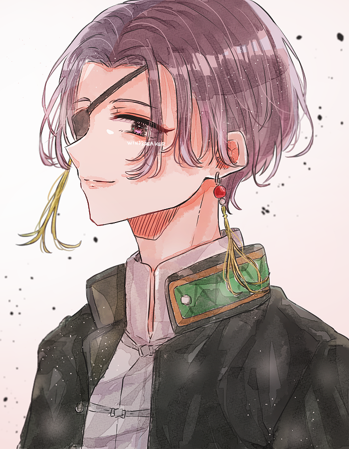 1boy, brown_eyes, earrings, eyepatch, hayato_suou, jewelry, light_brown_hair, male_focus