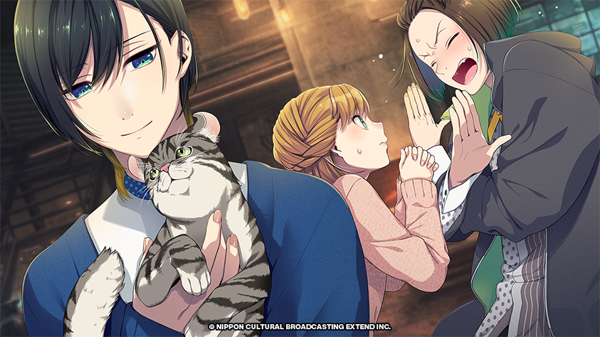 1girl, 2boys, bangs, black_hair, blonde_hair, blue_eyes, blush, braid