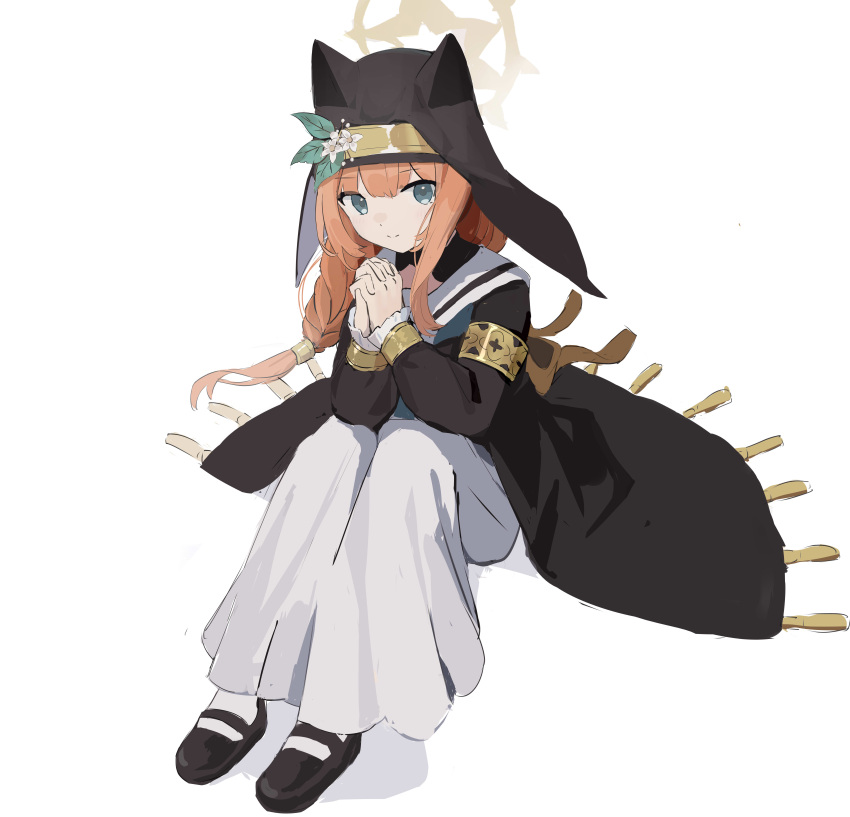 1girl, absurdres, animal_ear_headwear, armband, black_footwear, blue_archive, blue_eyes, braid