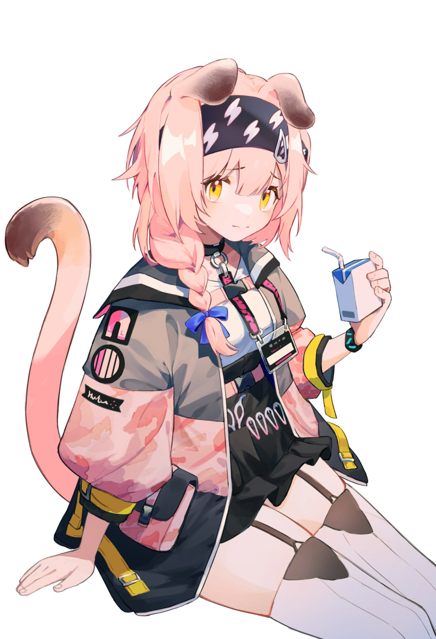 1girl, 52hzwhzw, animal_ears, arknights, black_choker, black_hairband, black_skirt, blue_bow