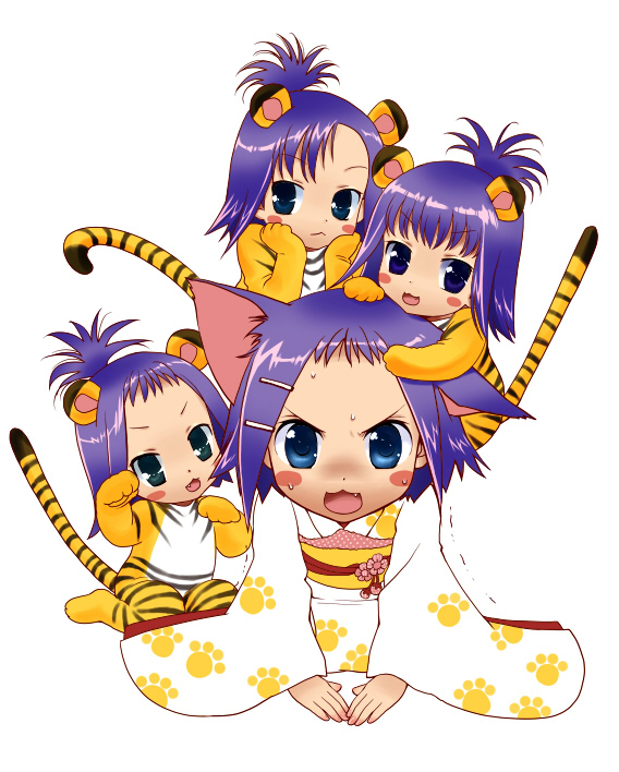 animal_ears, cat_ears, ikeda_hina, ikeda_kana, ikeda_kina, ikeda_nasa, japanese_clothes, saki