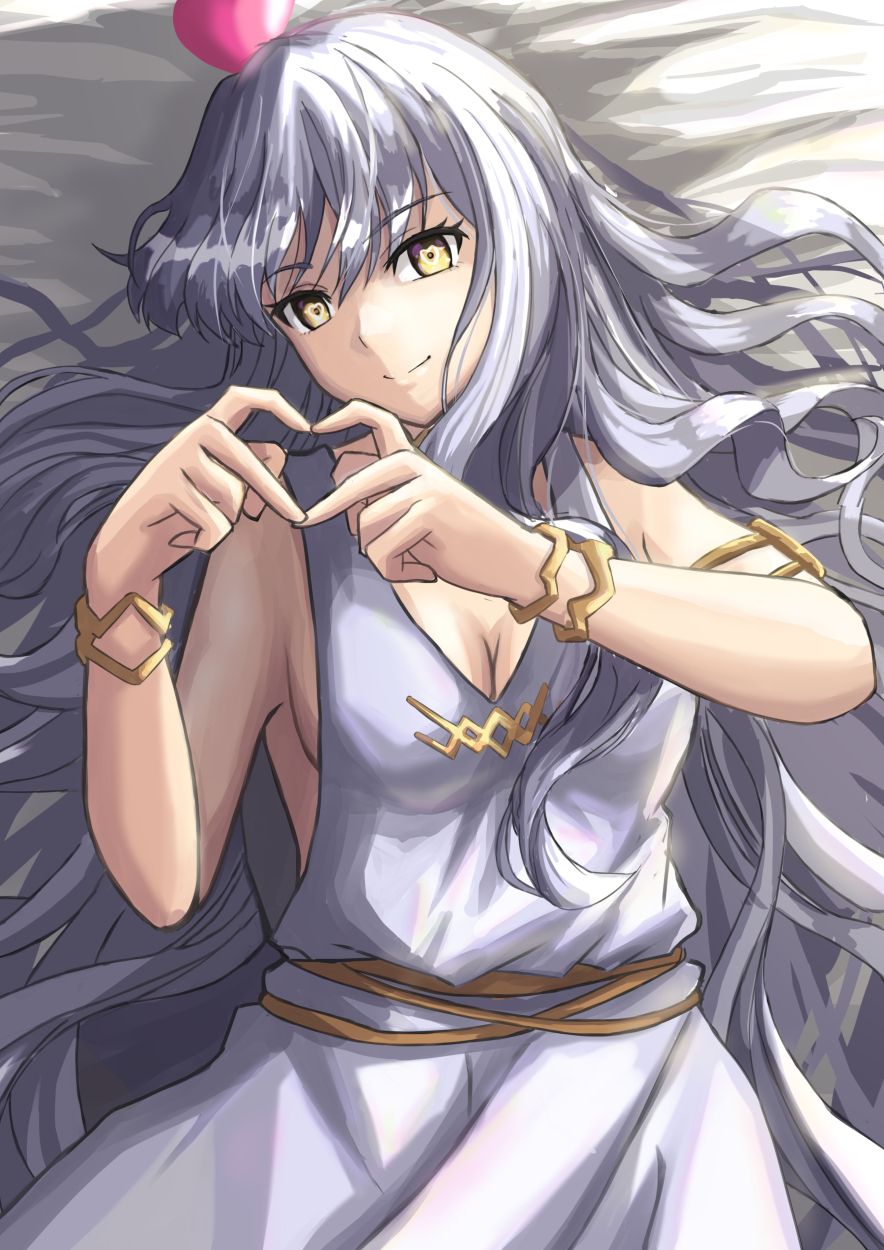 1girl, armlet, bangs, bare_shoulders, bracelet, breasts, caren_hortensia, caren_hortensia_(amor_caren)