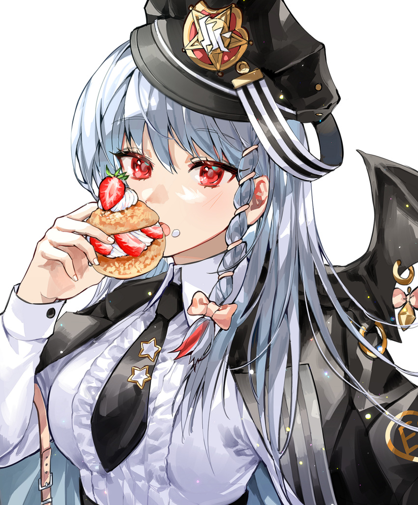 1girl, bangs, black_headwear, black_jacket, black_necktie, black_wings, blue_archive, bow