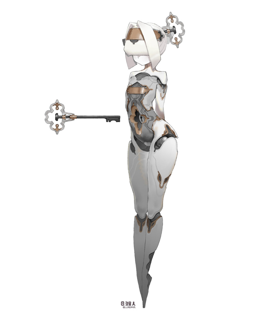 1girl, arms_behind_back, commentary_request, flat_chest, full_body, hair_intakes, head-mounted_display, highres