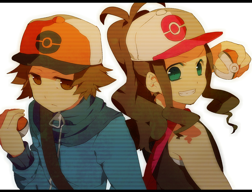 brown_eyes, brown_hair, hat, holding, holding_poke_ball, long_hair, male, poke_ball
