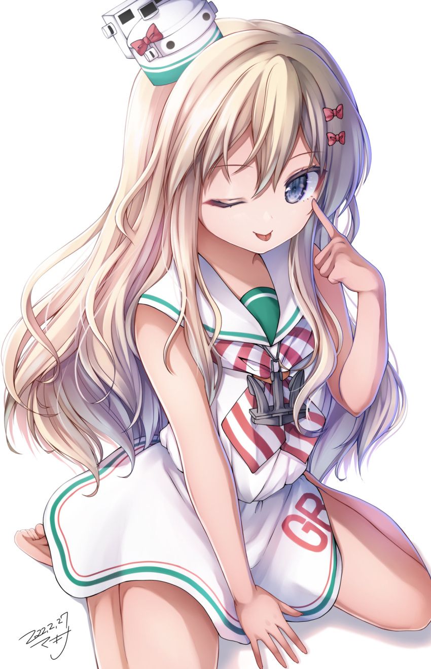1girl, anchor, blonde_hair, blue_eyes, bow, dress, grecale_(kancolle), hair_bow