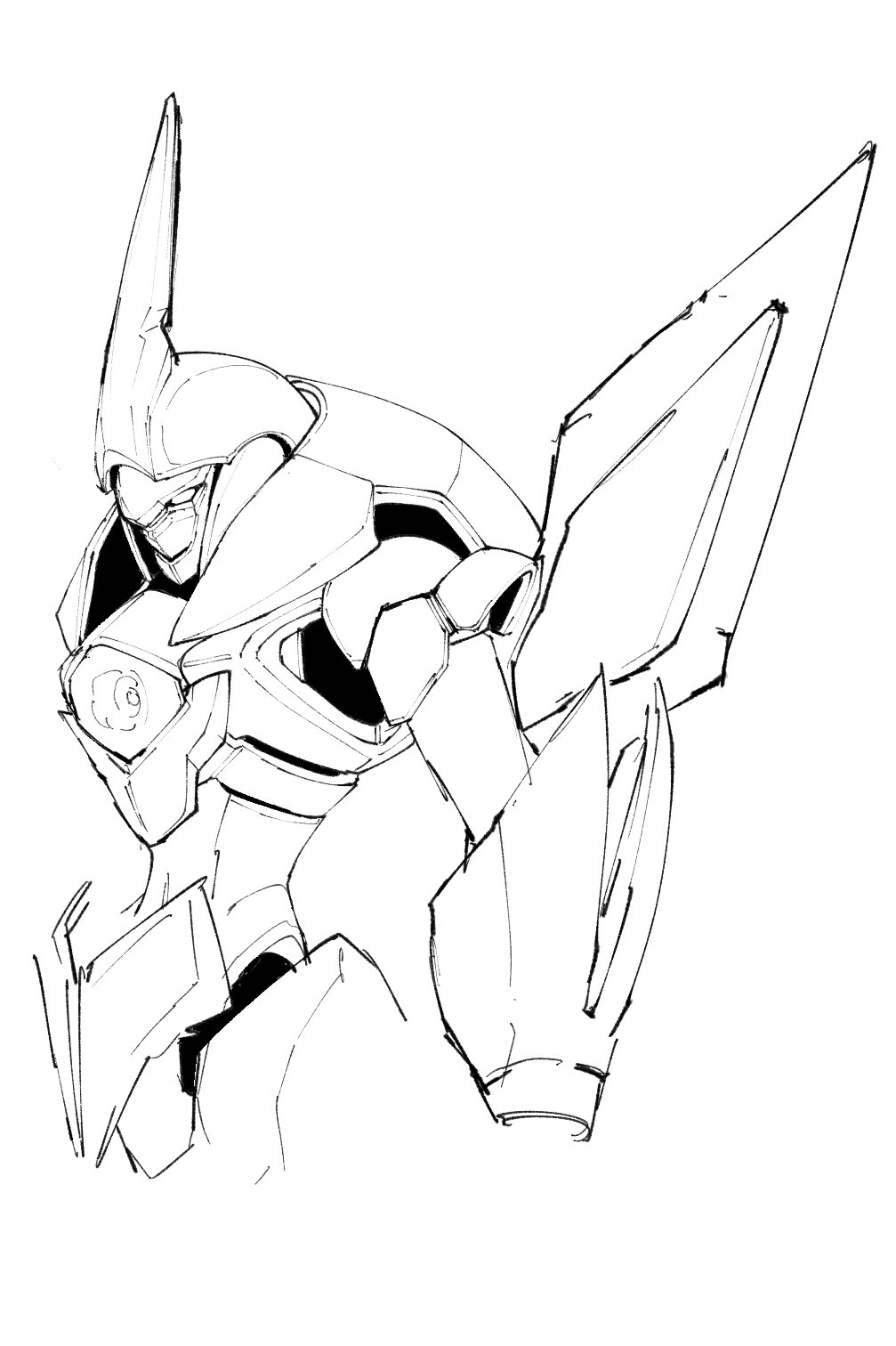 fawn_farsia, greyscale, gundam, gundam_age, highres, kuroiwa_cookie, looking_ahead, mecha