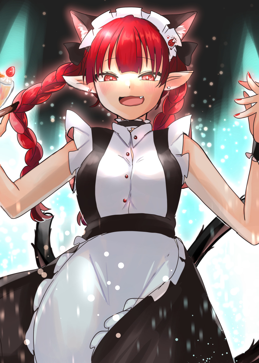 1girl, :d, absurdres, alternate_costume, animal_ear_fluff, animal_ears, apron, bangs