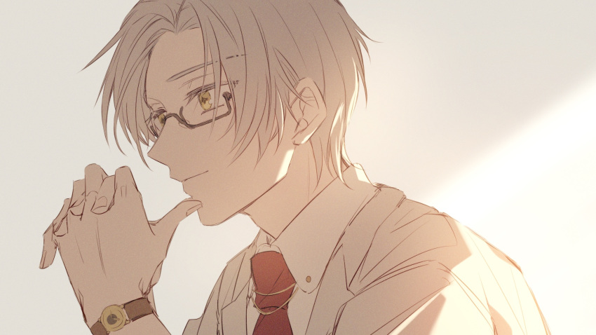 1boy, coat, glasses, highres, koeda_(k83_4), necktie, polo_shirt, red_necktie