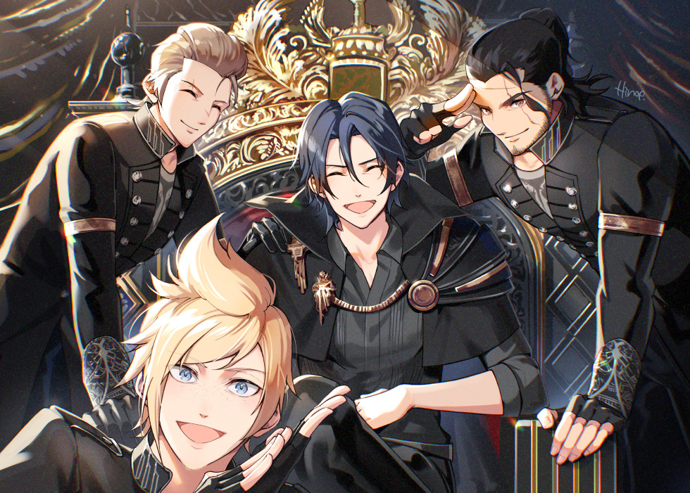 4boys, beard, black_hair, blonde_hair, blue_eyes, brown_hair, closed_eyes, facial_hair