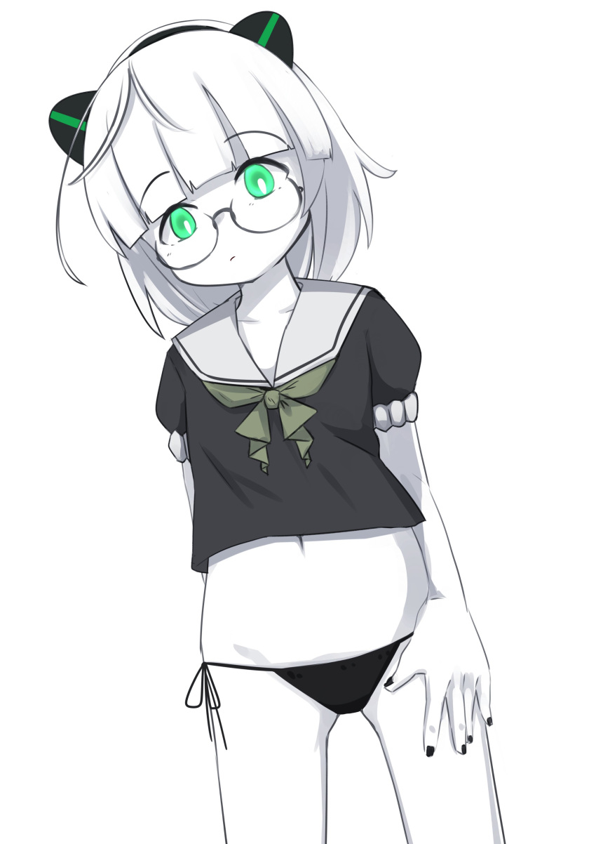 1girl, absurdres, abyssal_plum_princess, bangs, bikini, black_bikini, black_nails, black_shirt