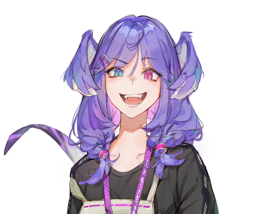 1girl, absurdres, blue_eyes, braid, eyebrows_visible_through_hair, fangs, hair_between_eyes, head_wings
