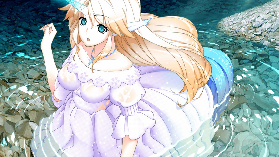 1girl, animal_ears, artist_request, bangs, blonde_hair, blue_eyes, breasts, centaur