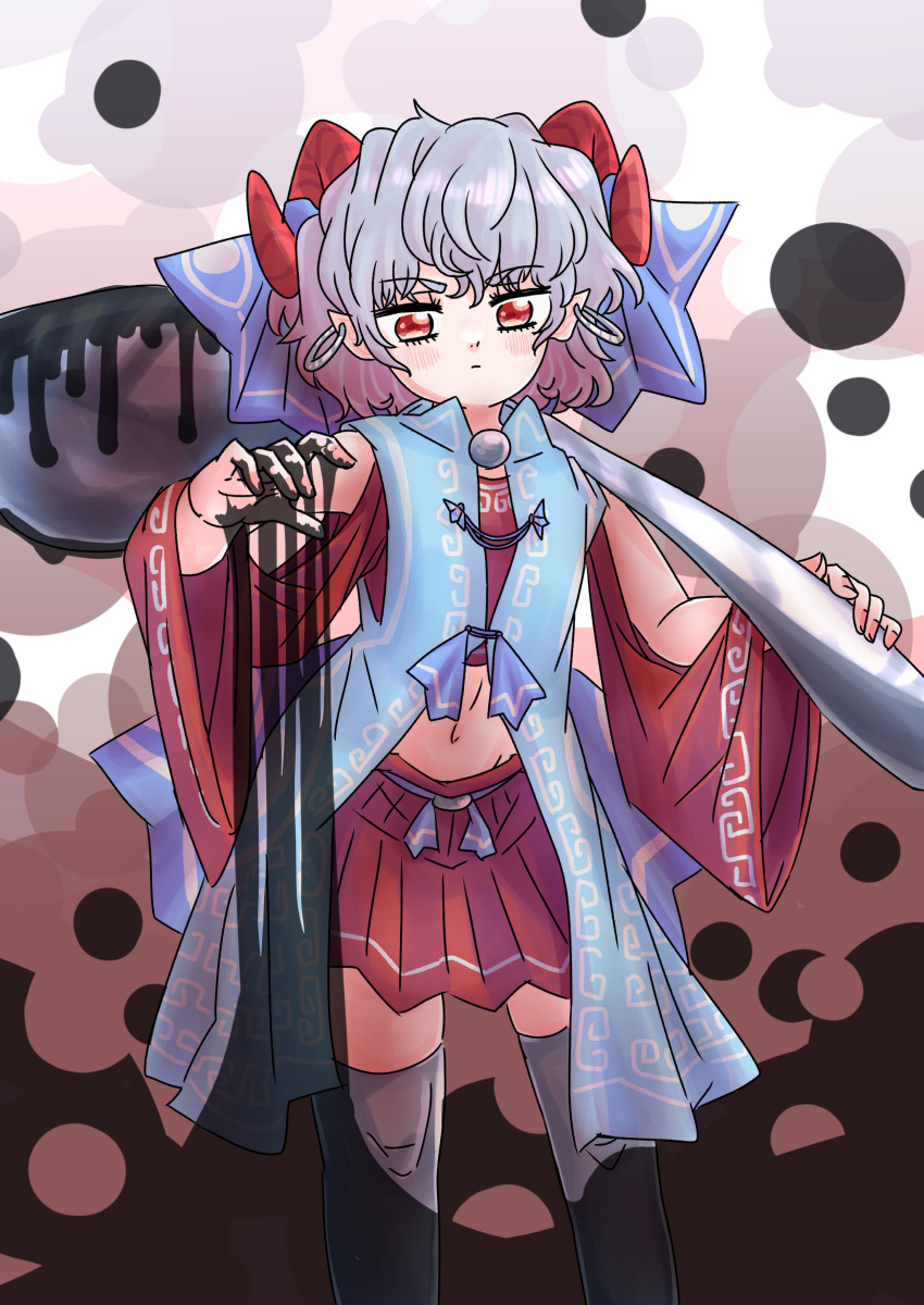 1girl, absurdres, adapted_costume, bare_shoulders, black_legwear, blue_coat, blue_ribbon, blush