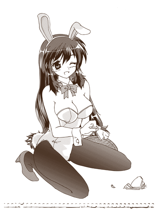 brown, bunny_ears, bunnysuit, error, fishnet_pantyhose, fishnets, hinoe_riho, ihara_kanna
