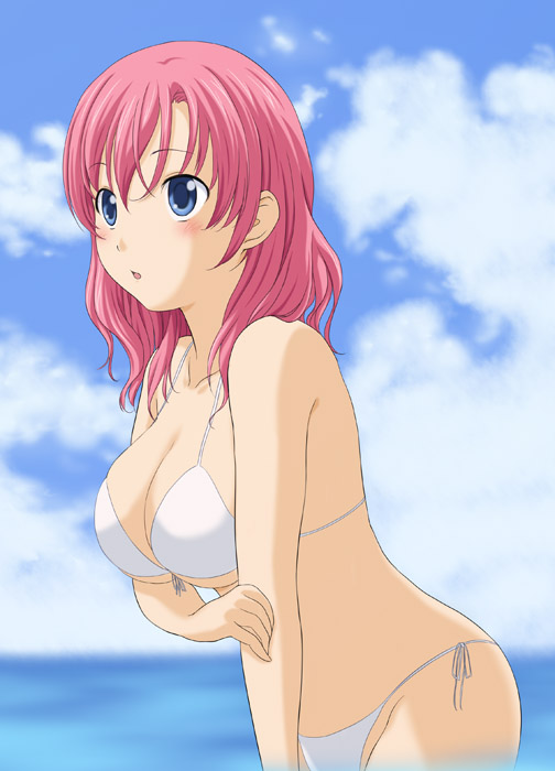 blue_eyes, front-tie_top, hiiro_(imoimo), original, pink_hair, short_hair, side-tie_bikini, solo