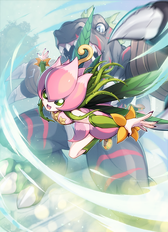 blue_eyes, character_request, claws, degarashi_(ponkotsu), detached_sleeves, digimon, digimon_(creature), dress