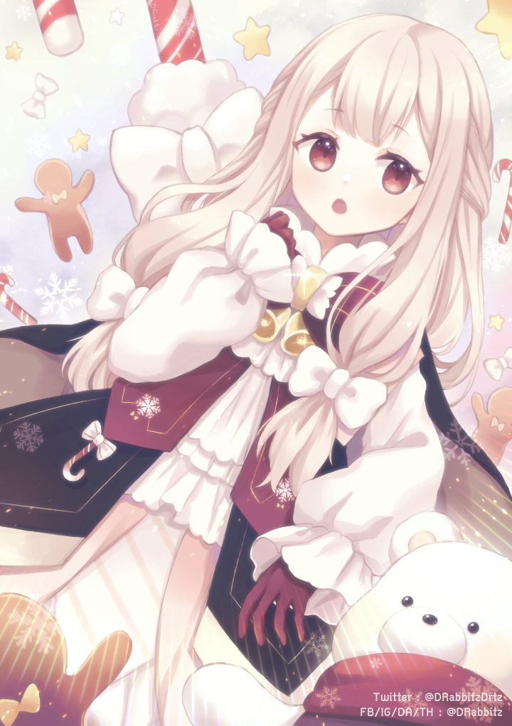 1girl, blush, candy_cane_(food_fantasy), drabbitz, dress, food_fantasy, gingerbread_man, long_hair