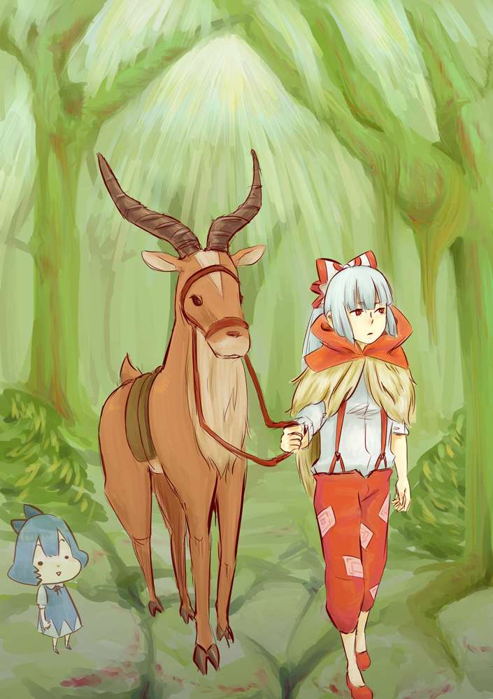cirno, fujiwara_no_mokou, ghibli, hikimaru, kodama, mononoke_hime, parody, touhou